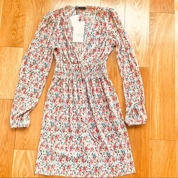 NWT Zara Blush Pink Floral Print Mini Dress - Picture 4 of 8